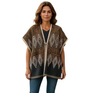 Multicolor Geometric Cardigan Poncho Size Small/Medium